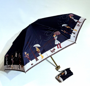 Parapluie de poche micro plat noir sous la tempête Vaux français - Petit 16cm - Léger manuel & 7 brches résistant - Top qualité