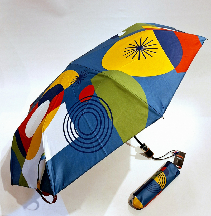 Parapluie pliant automatique ouvré fermé bleu imprimé art graphine 70 Neyrat - Chat noir - Français - léger & résistant