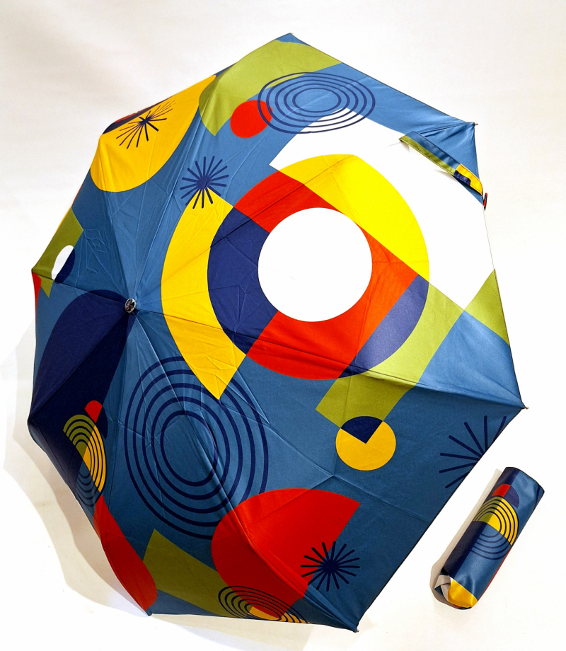 Parapluie pliant automatique ouvré fermé bleu imprimé art graphine 70 Neyrat - Chat noir - Français - léger & résistant