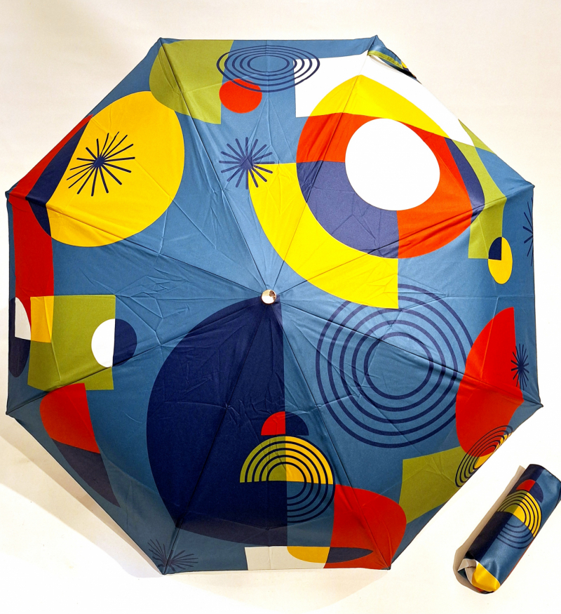 Parapluie pliant automatique ouvré fermé bleu imprimé art graphine 70 Neyrat - Chat noir - Français - léger & résistant