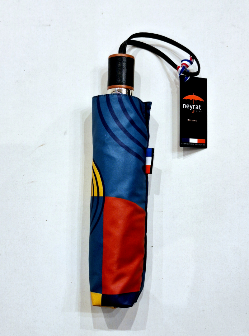 Parapluie pliant automatique ouvré fermé bleu imprimé art graphine 70 Neyrat - Chat noir - Français - léger & résistant