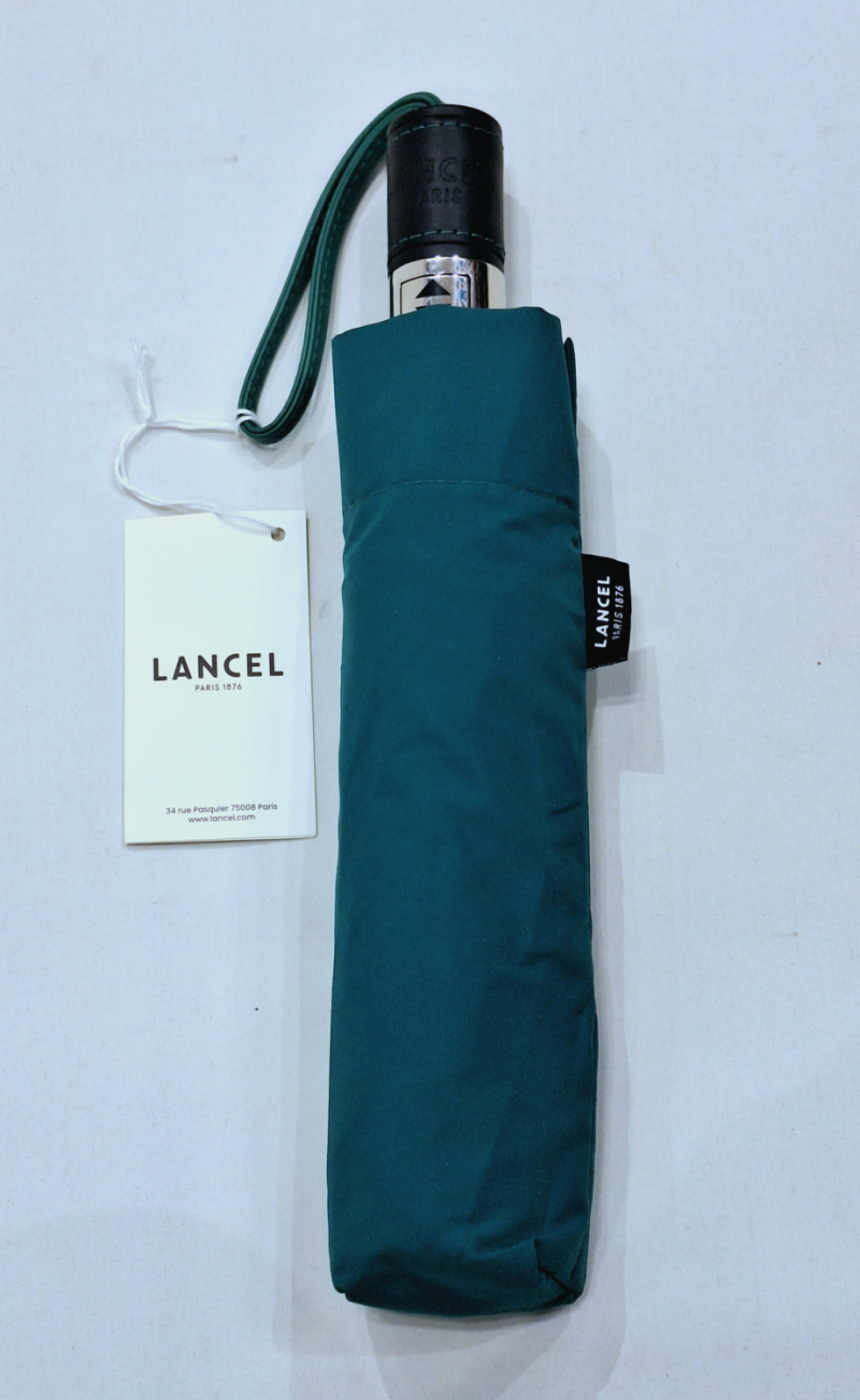  Parapluie Lancel mini pliant automatique uni vert pg cuir noir + Logo - Français - Grand & solide