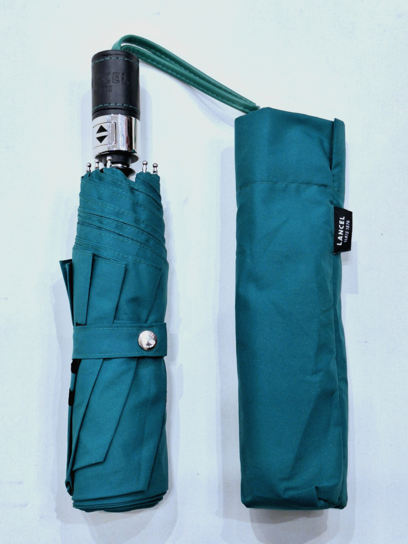  Parapluie Lancel mini pliant automatique uni vert pg cuir noir + Logo - Français - Grand & solide