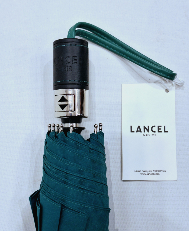  Parapluie Lancel mini pliant automatique uni vert pg cuir noir + Logo - Français - Grand & solide