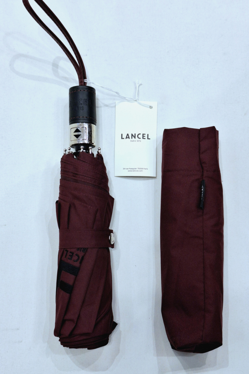  Parapluie Lancel mini pliant automatique uni bordeaux pg cuir noir + Logo - Français - Grand & solide