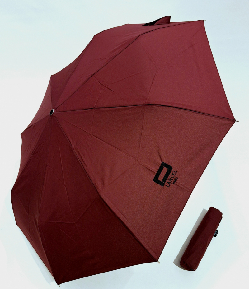  Parapluie Lancel mini pliant automatique uni bordeaux pg cuir noir + Logo - Français - Grand & solide
