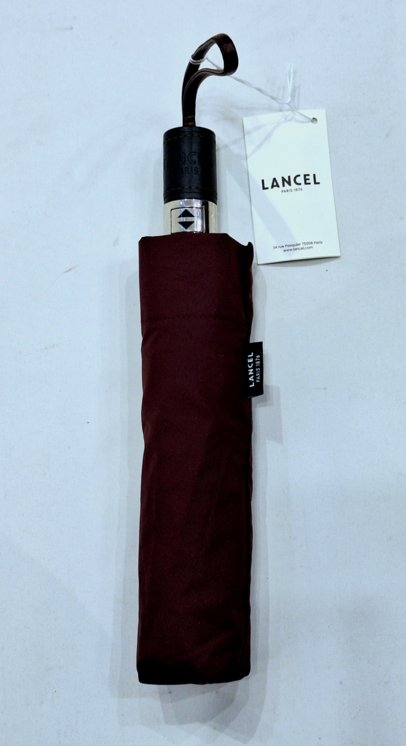  Parapluie Lancel mini pliant automatique uni bordeaux pg cuir noir + Logo - Français - Grand & solide