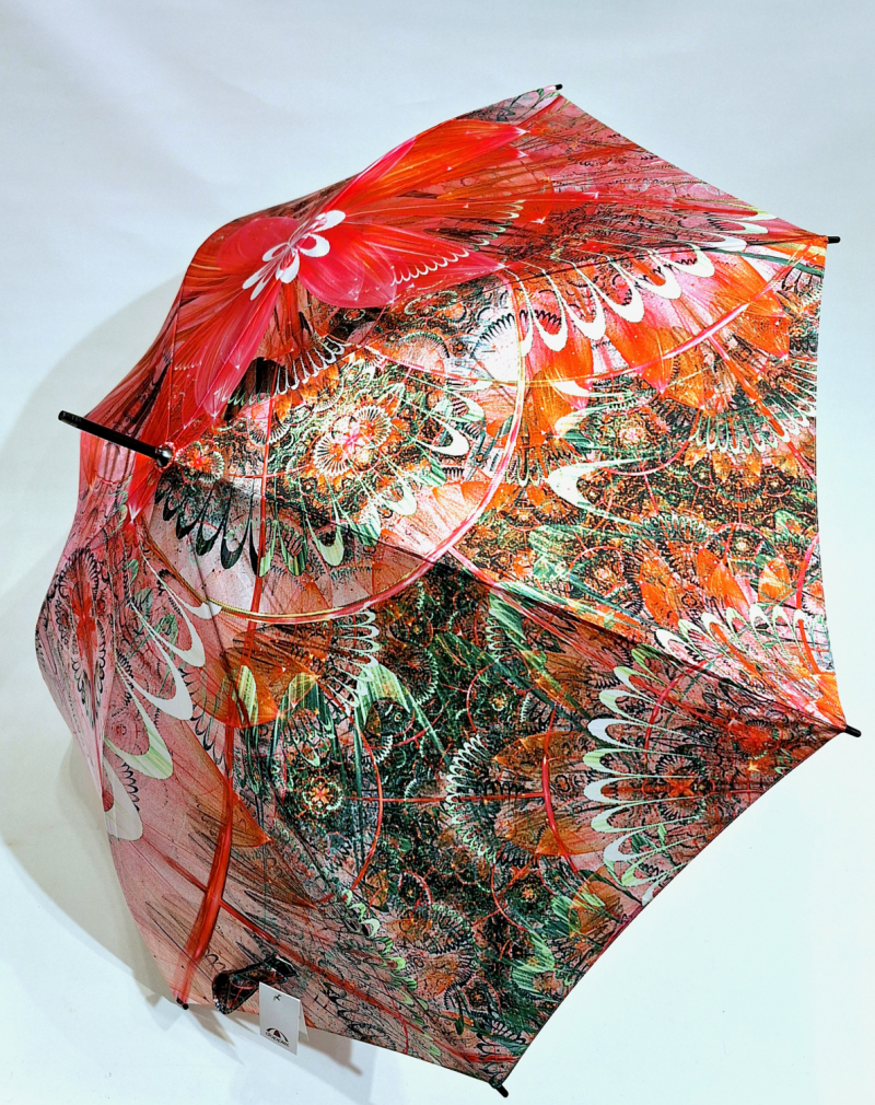 Parapluie Doppler élégant long automatique rose imprimé de fleurs stylisées - Qualité & résistant 