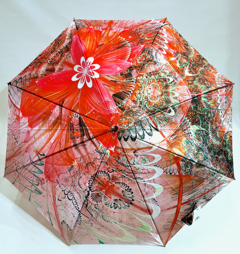 Parapluie Doppler élégant long automatique rose imprimé de fleurs stylisées - Qualité & résistant 