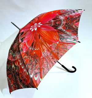 Parapluie Doppler élégant long automatique rose imprimé de fleurs stylisées - Qualité & résistant 