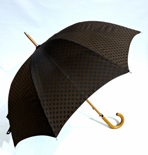 Parapluie grand automatique poignée bois Tissu luxe Jacquard chocolat imprimé grains de café Français - Elégant & Fait main 