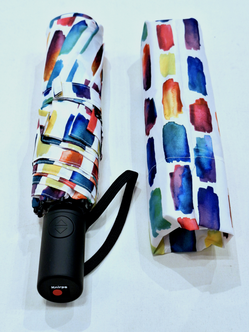 Mini parapluie pliant A200 Knirps automatique ouvré fermé blanc imprimé coloré - Garantie 5ans - Léger & pas cher