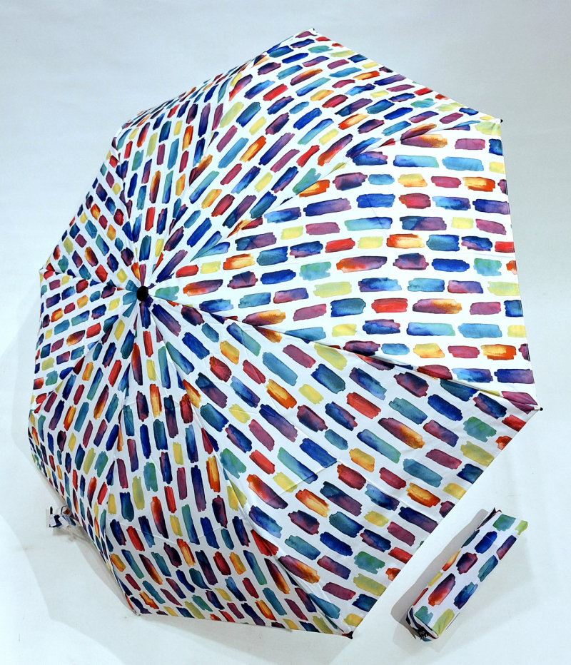 Mini parapluie pliant A200 Knirps automatique ouvré fermé blanc imprimé coloré - Garantie 5ans - Léger & pas cher