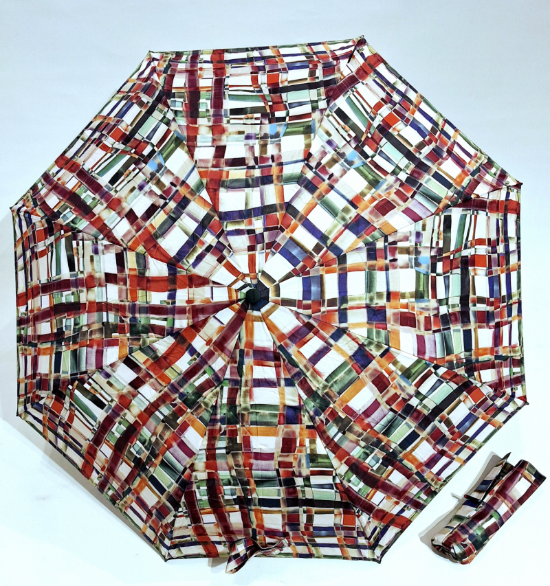 Mini parapluie pliant T200 Knirps automatique ouvré fermé écru imprimé carreaux coloré - Garantie 5ans - Léger & solide