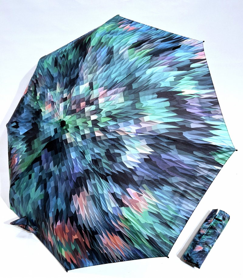Mini parapluie pliant T200 Knirps automatique ouvré fermé imprimé Paon vert - Garantie 5ans - Léger & solide