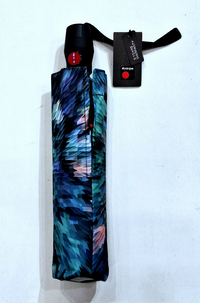 Mini parapluie pliant T200 Knirps automatique ouvré fermé imprimé Paon vert - Garantie 5ans - Léger & solide