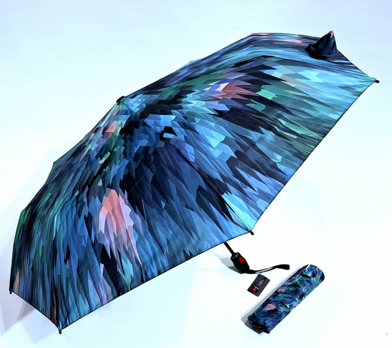 Mini parapluie pliant T200 Knirps automatique ouvré fermé imprimé Paon vert - Garantie 5ans - Léger & solide