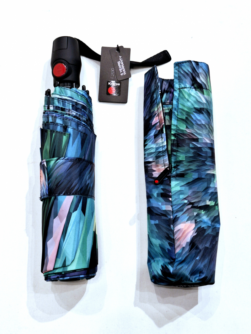 Mini parapluie pliant T200 Knirps automatique ouvré fermé imprimé Paon vert - Garantie 5ans - Léger & solide