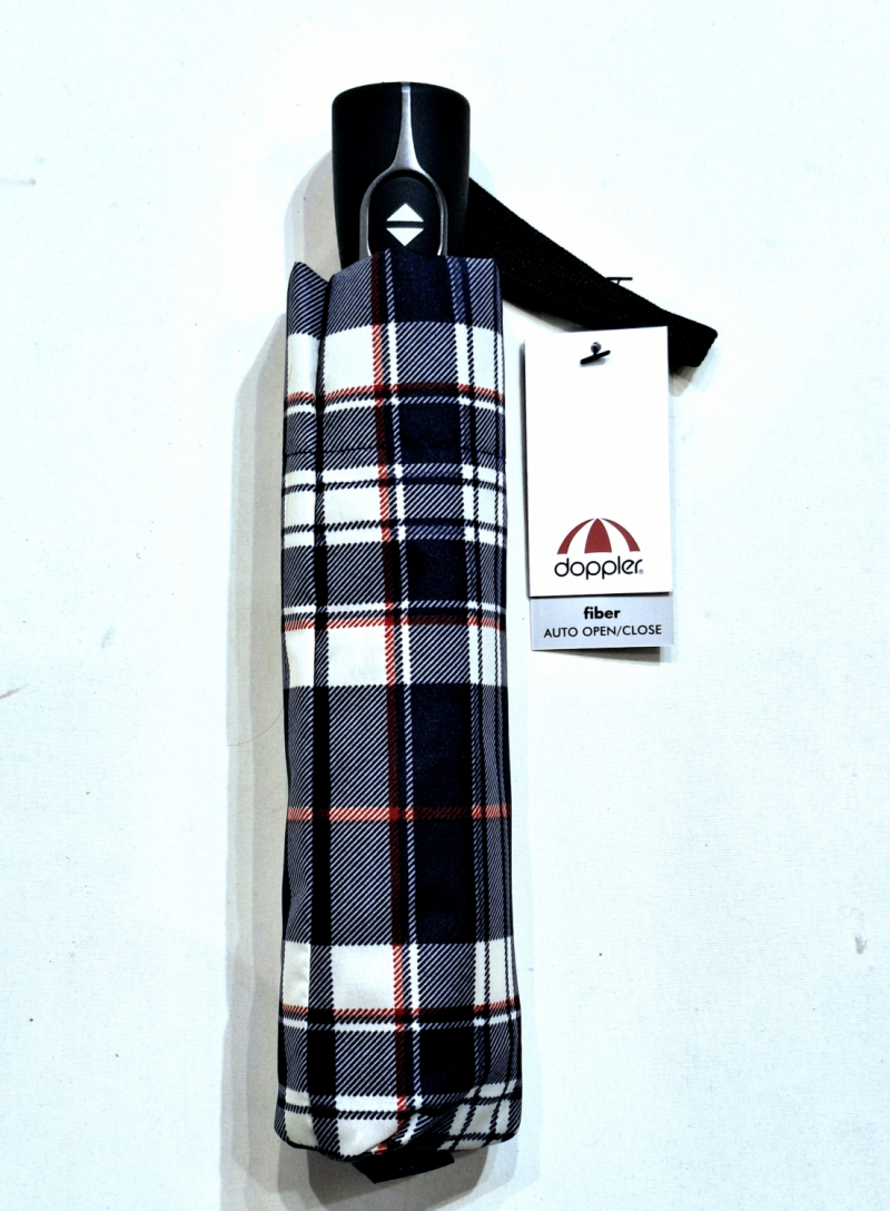  Parapluie mini pliable bleu marine & blanc ouvré fermé imprimé ecossais Doppler- léger & solide