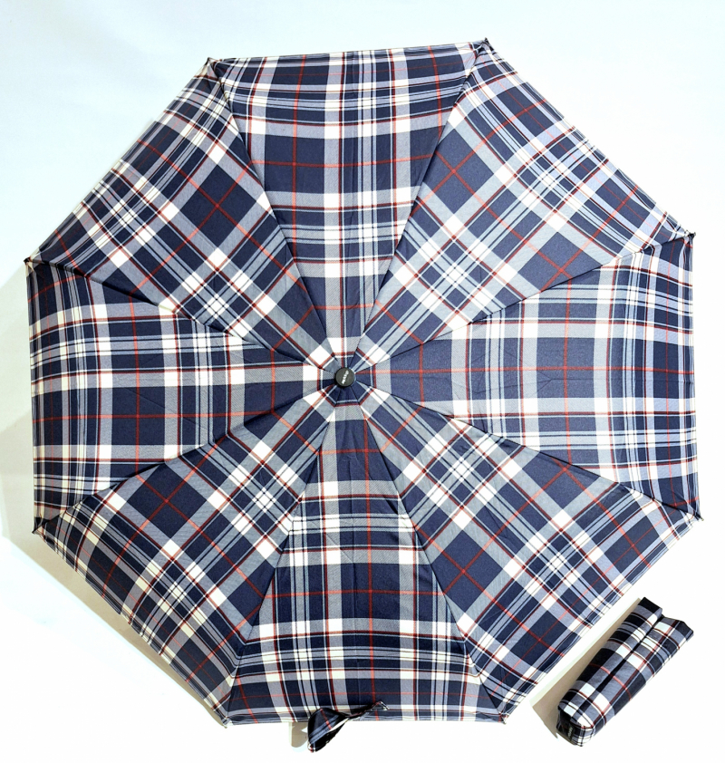  Parapluie mini pliable bleu marine & blanc ouvré fermé imprimé ecossais Doppler- léger & solide