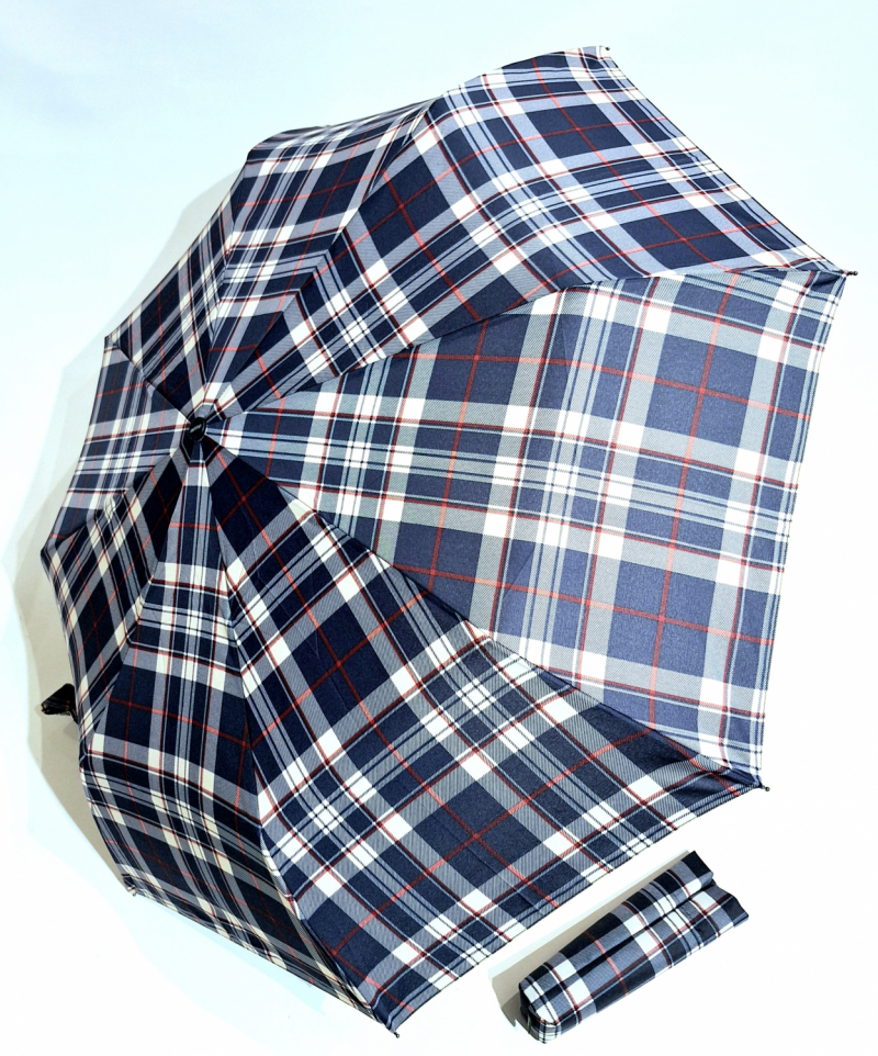  Parapluie mini pliable bleu marine & blanc ouvré fermé imprimé ecossais Doppler- léger & solide