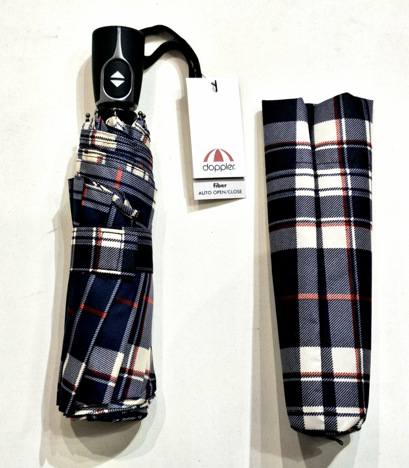  Parapluie mini pliable bleu marine & blanc ouvré fermé imprimé ecossais Doppler- léger & solide