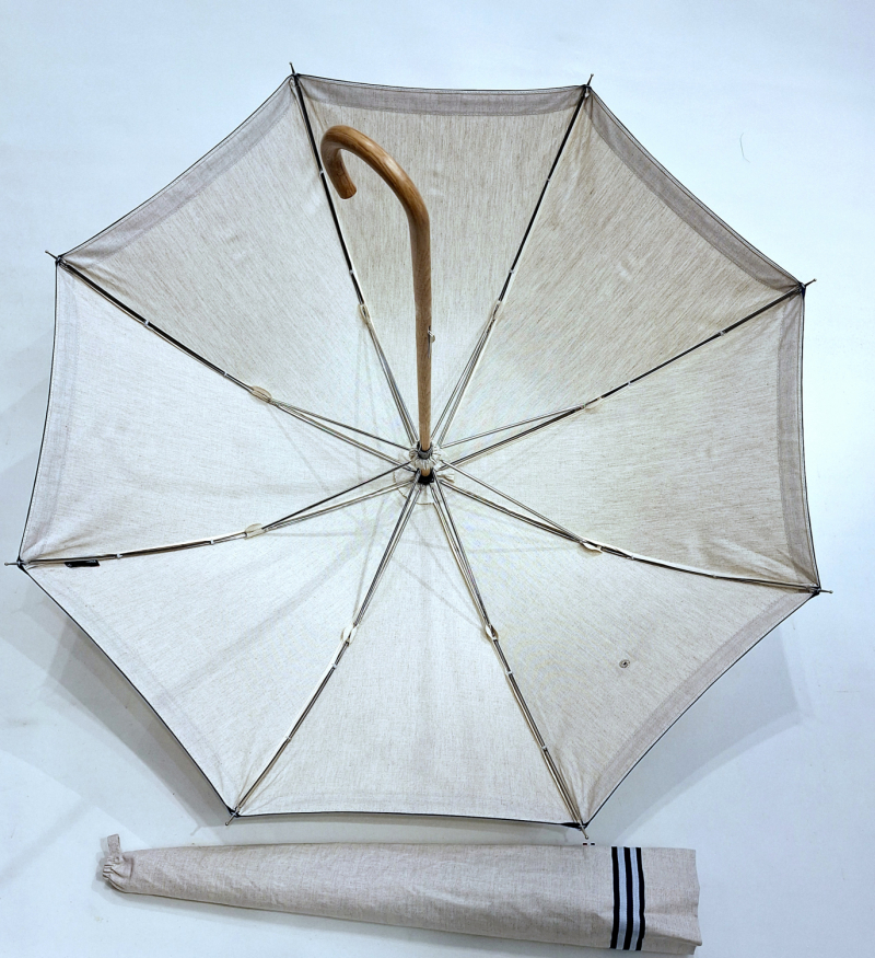 Ombrelle anti uv  en lin bordée galon marinière Marine montage anglais en chêne - blocage des rayons à 100%