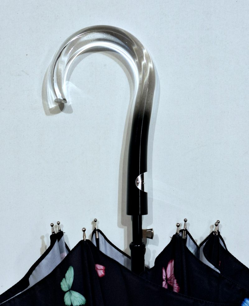 Parapluie long auto noir imprimé papillons colorés français - Qualité fait main - grand & résistant