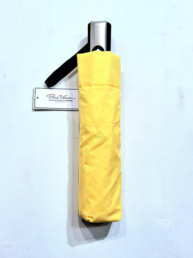 Parapluie français mini pliant automatique ouvré fermé uni jaune Vaux - Grand & résistant