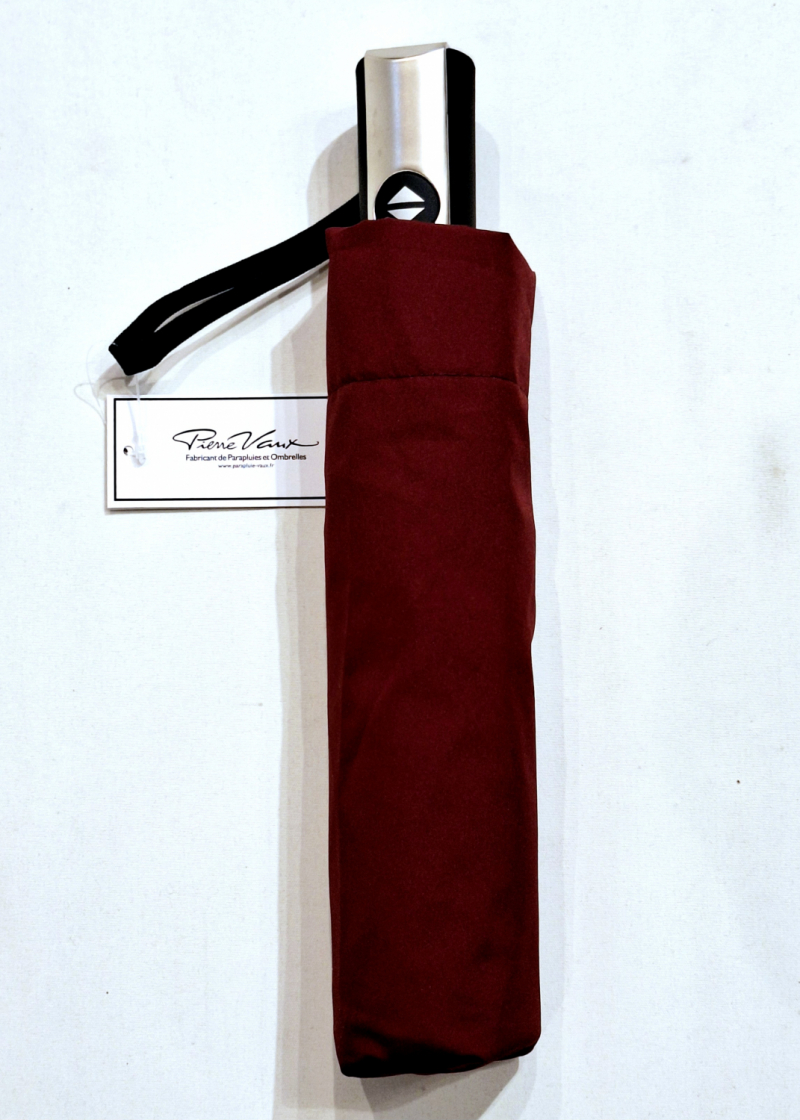 Parapluie français Vaux mini pliant automatique ouvré fermé uni bordeaux - Grand & résistant