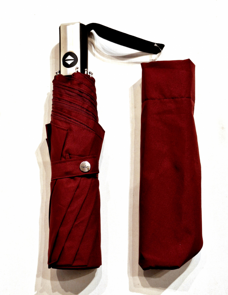 Parapluie français Vaux mini pliant automatique ouvré fermé uni bordeaux - Grand & résistant