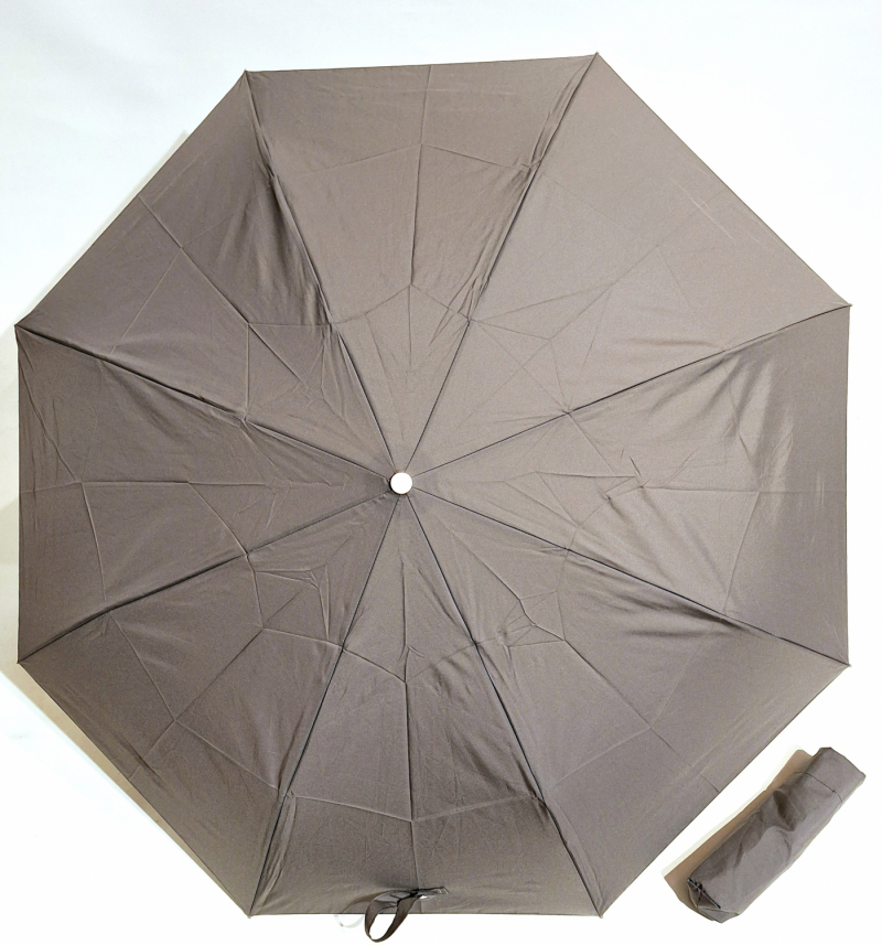 Parapluie français mini pliant automatique ouvré fermé uni gris Vaux - Grand & résistant