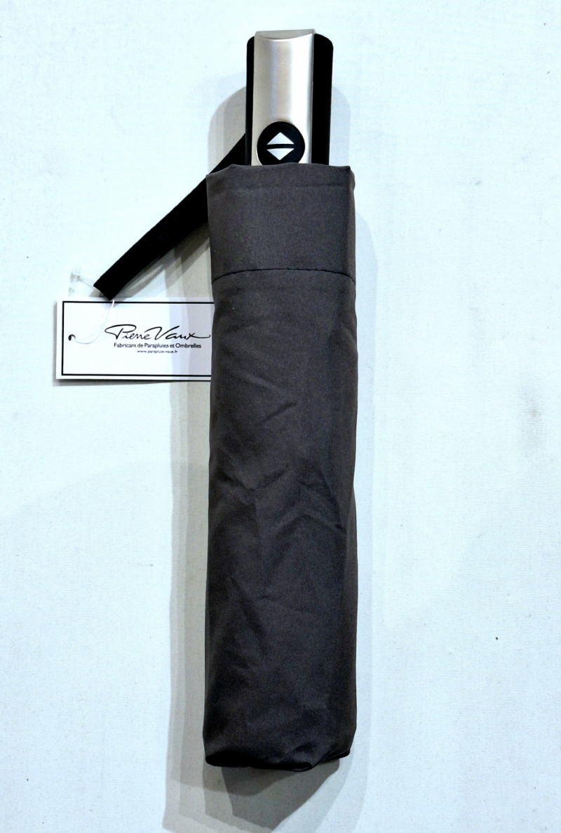 Parapluie français mini pliant automatique ouvré fermé uni gris Vaux - Grand & résistant