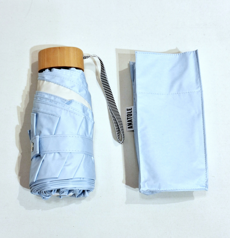 Mini parapluie-ANTI UV 100% uni bleu perle & ivoire Ombrelle Celesta / Anatole - 250g Légère & grande 