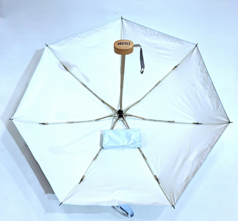 Mini parapluie-ANTI UV 100% uni bleu perle & ivoire Ombrelle Celesta / Anatole - 250g Légère & grande 