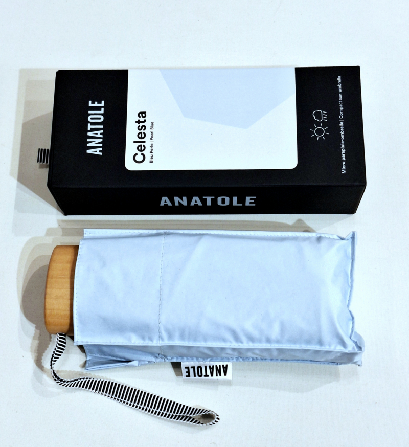 Mini parapluie-ANTI UV 100% uni bleu perle & ivoire Ombrelle Celesta / Anatole - 250g Légère & grande 