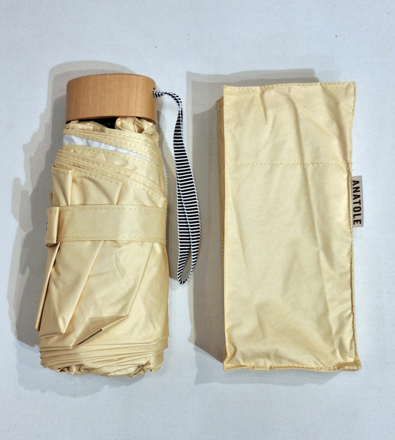 Mini parapluie ANTI UV 100% uni jaune& ivoire Ombrelle Lumen / Anatole - 250g Légère & solide