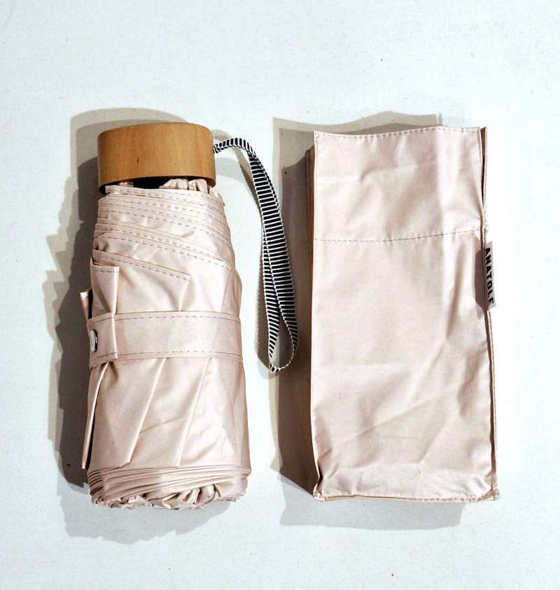 Mini parapluie-ANTI UV 100% uni rose poudré & ivoire - Petite Ombrelle Naos / Anatole - 250g Légère & résistante 