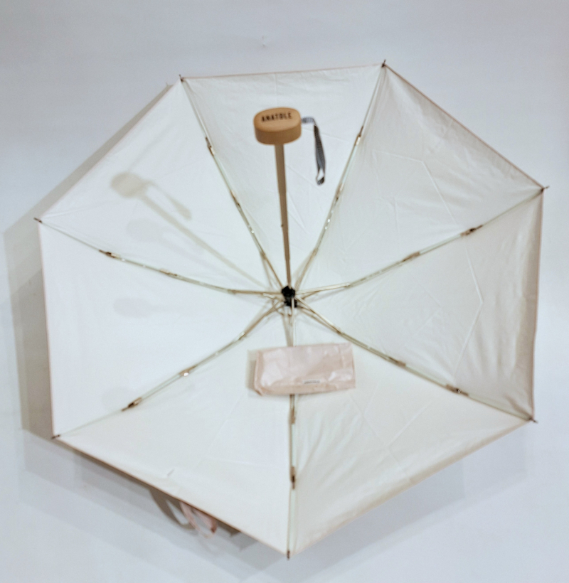 Mini parapluie-ANTI UV 100% uni rose poudré & ivoire - Petite Ombrelle Naos / Anatole - 250g Légère & résistante 