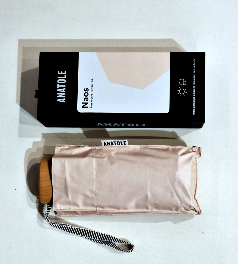 Mini parapluie-ANTI UV 100% uni rose poudré & ivoire - Petite Ombrelle Naos / Anatole - 250g Légère & résistante 