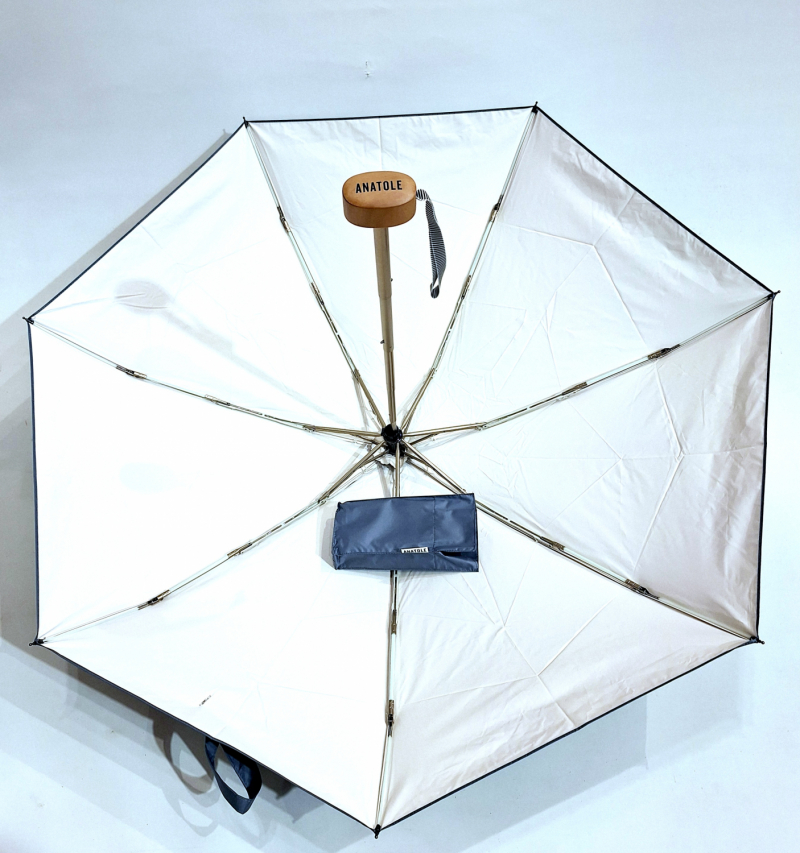 Mini parapluie-ANTI UV 100% uni bleu gris & ivoire - Petite Ombrelle Naos / Anatole - 250g Légère & résistante 