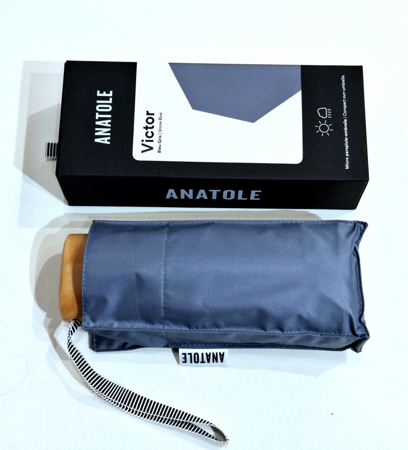 Mini parapluie-ANTI UV 100% uni bleu gris & ivoire - Petite Ombrelle Naos / Anatole - 250g Légère & résistante 