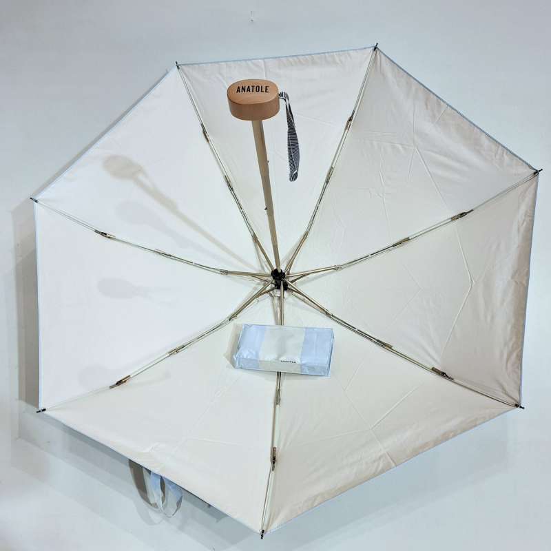 Mini parapluie-ANTI UV 100% RAYE bleu perle & ivoire imprimé - Petite Ombrelle Orionis / Anatole - 250g Légère & résistante 
