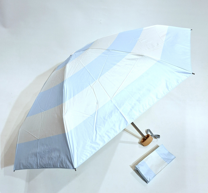 Mini parapluie-ANTI UV 100% RAYE bleu perle & ivoire imprimé - Petite Ombrelle Orionis / Anatole - 250g Légère & résistante 