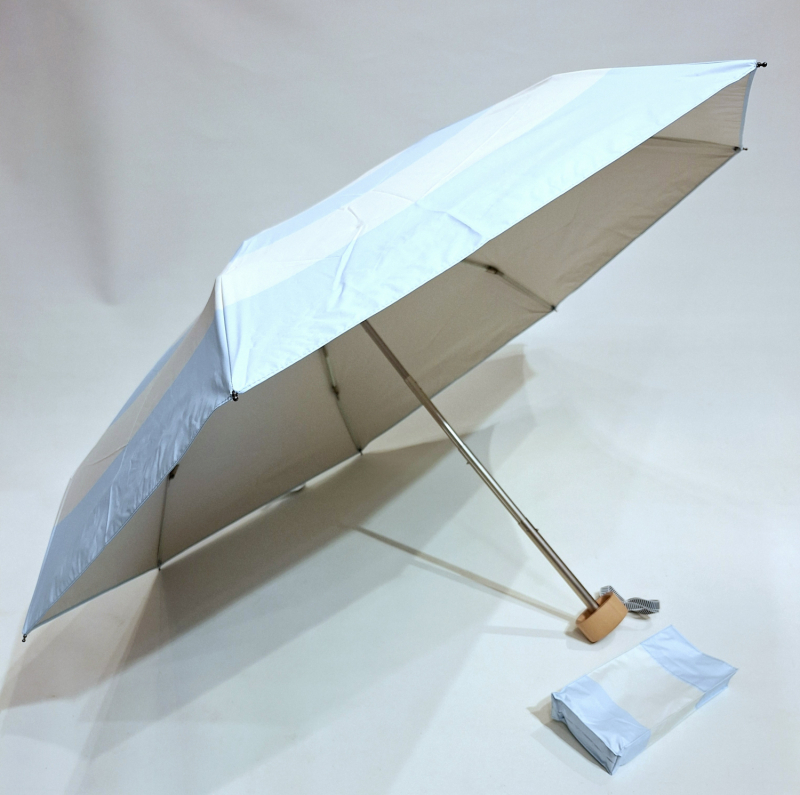 Mini parapluie-ANTI UV 100% RAYE bleu perle & ivoire imprimé - Petite Ombrelle Orionis / Anatole - 250g Légère & résistante 