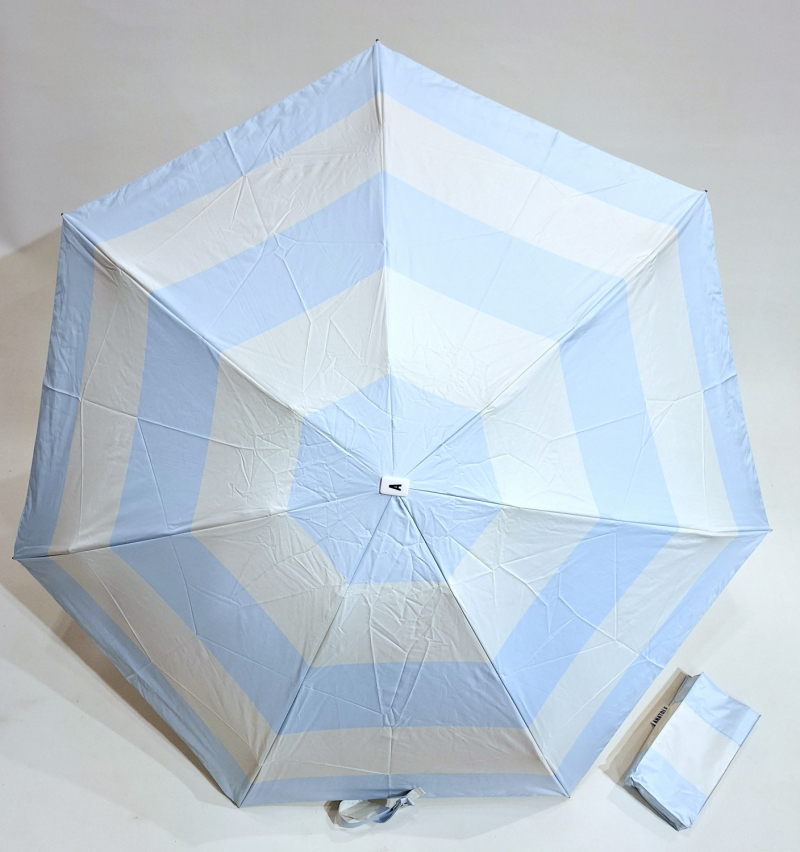 Mini parapluie-ANTI UV 100% RAYE bleu perle & ivoire imprimé - Petite Ombrelle Orionis / Anatole - 250g Légère & résistante 