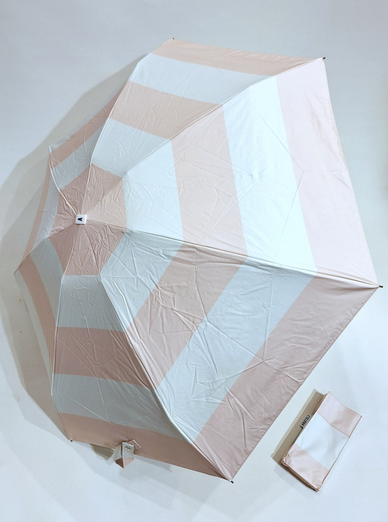 Mini parapluie-ANTI UV 100% MARINIERE rose poudré & écru - Petite Ombrelle Polaris / Anatole - 250g Légère & résistante 
