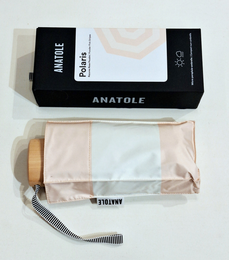 Mini parapluie-ANTI UV 100% MARINIERE rose poudré & écru - Petite Ombrelle Polaris / Anatole - 250g Légère & résistante 