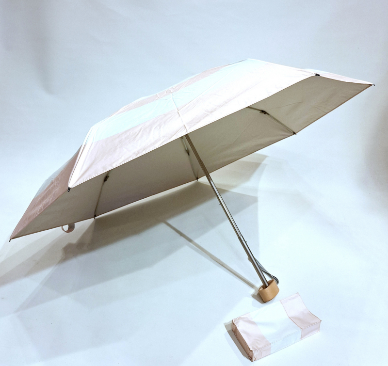 Mini parapluie-ANTI UV 100% MARINIERE rose poudré & écru - Petite Ombrelle Polaris / Anatole - 250g Légère & résistante 
