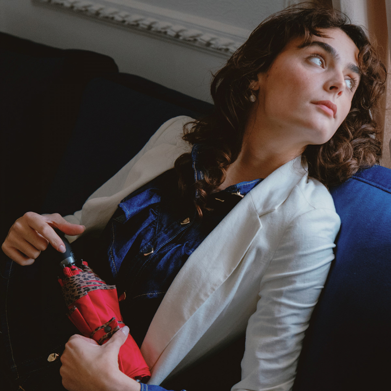 Mini parapluie pliant automatique uni rouge biais léopard Piganiol - Léger et solide